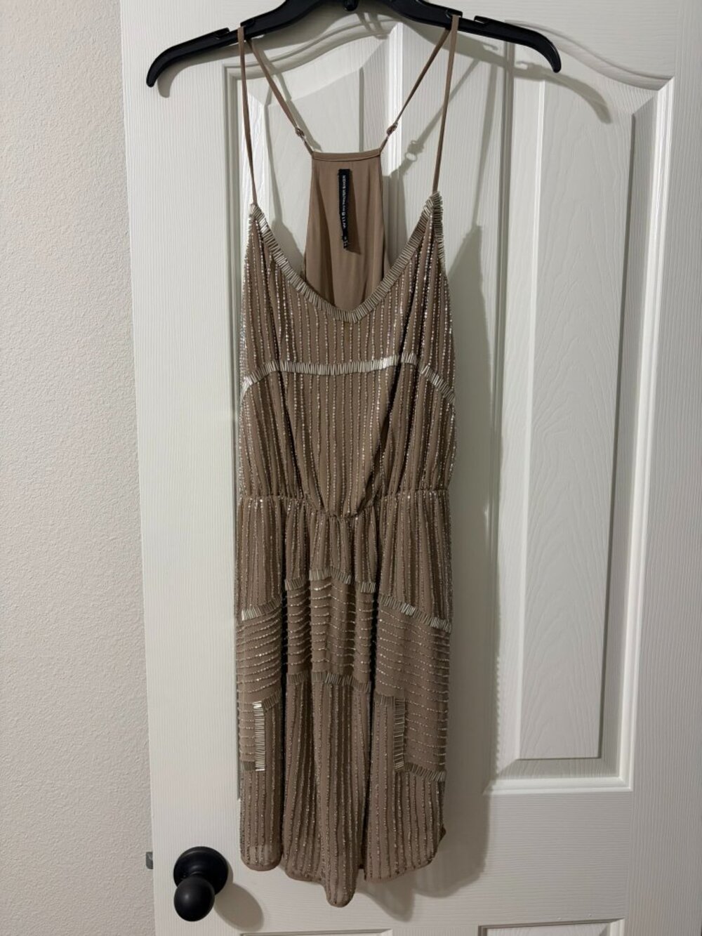 W118 by Walter Baker Beaded Taupe Mini Dress Sz XS
